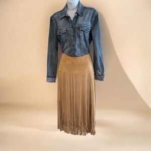 Freeway Layered Fringe Skirt in Beige Tan NWOT Size M